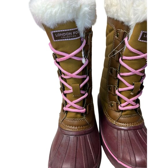 London Fog Girls Snow Boot, Size 5 Insulated With Fur Lining Pink & Brown - Picture 2 of 9